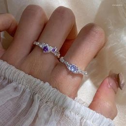 Cluster Rings Trendy Romantic Purple CZ For Women Ladies Couple Wedding Engagement Silver Women's Transparent Ring Fine Jewellery