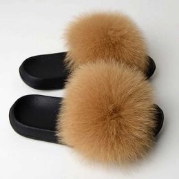 Slippers Real fox fur slider and fluffy indoor womens flip beach shoes summer sandals free shipping H2403286WQ6