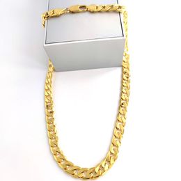 Men's Chain Jewellery 24k G F Solid Fine Gold Necklace 12MM SQUARE CURB Link Xmas Son Dad Logo 18kt Stamp HEAVY316w