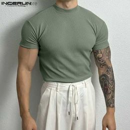 Men's T-Shirts 2023 Men T Shirt Solid Color Turtleneck Short Sleeve Streetwear Male Tee Tops Fitness Cozy Summer Casual Camisetas S-5XL24328