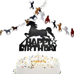 Albums Glitter Horse Race Happy Birthday Cake Topper for Horse Racing Themed Birthday Cake Decor Cowboy Cowgirl Birthday Party Supplies