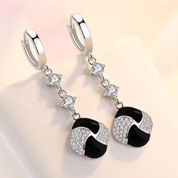 Hoop Earrings KOFSAC Zircon Windmill Small Black Whirlwind Retro 925 Sterling Silver Jewellery Women Party Accessories