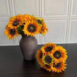 Decorative Flowers 6 Heads/Bouquet Sunflowers Artificial Home Decoration Fake Flower Wedding Party Festival DIY Vase Decor