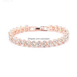 Tennis Luxury Crystal Bracelet For Women Bling White Rhinestone Gold Sier Rose Chains Bangle Fashion Wedding Jewellery Gift Drop Delive Dh4Vc