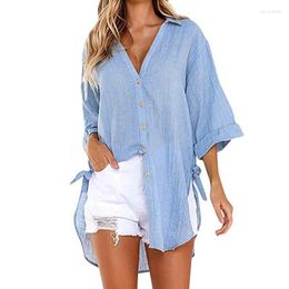 Women's Blouses 2024 Lace Up V-neck Loose Fitting Shirt