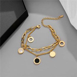 Luxus Berühmte Marke Schmuck Rose Gold Edelstahl Römischen Ziffern Armbänder Armreifen Weiblichen Charme Beliebte Armband für Frauen G250i