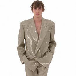men's Suit Complete 2 Piece Sequined Party Wear Suit Slim Fit Men's Wedding Jacket Pants Men's Clothing Casual Trousers Elegant 60a4#