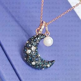 Swarovskis Jewelry Necklace Mysterious Star Moon Necklace Romantic and Charming Crescent Moon Pearl Pendant Necklace