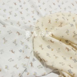 Fabric Breathable Double Layer Gauze Cotton Crepe Fabric Cartoon Rabbit Printed Cotton Fabric for DIY Sewing Home Textile Sleeping Wear