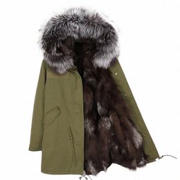 2020 man's clothing lg parka winter thick jacket real natural fur coat racco fur collar hooded fox fur liner m outwear w7Pf#