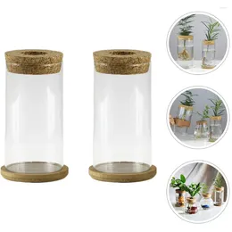 Vases 2 Sets Hydroponic Vase Green Plants Container Transparent Glass Bamboo Mat Bridal Shower Gift Succulent Wooden Flower Pot