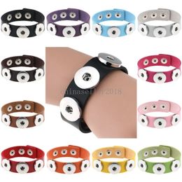 Simple Black Brown Leather 18mm Metal Snap Button Bracelets for Women Men Jewellery