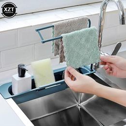 Kitchen Storage Adjustable Sink Shelf Self Draining Rack Soap Sponge Basket Holder Rag Towel Bar Household Supplies