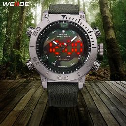 WEIDE Man Luxury Brand Casual Quartz movement Clock led Digital Analog Nylon Strap Camouflage Dial Wristwatch Relogio Masculino281U