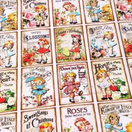 Fabric AI674 BTY 1 Yard Cotton Woven Fabric Retro Cartoon Characters, Vintage Showa Girl Card