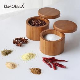 Jars Spice Box Bamboo Spice Shaker Jar Sugar Salt Pepper Herb Toothpick Storage Bottle BBQ Box With Lid For Kitchen Accessories Tool