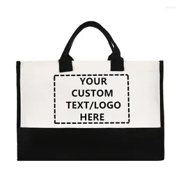 Storage Bags Women Custom LOGO Printing Shopping Tote High Quality Canvas Shoulder For Grocery Personalise Letter Handbag