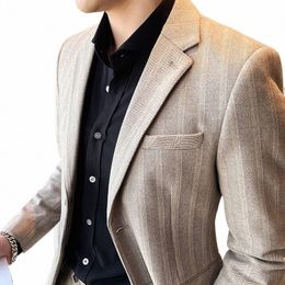 2023 Spring autumn stripe Blazer Jacket Men Clothing Fi Two Butts Slim Fit Casual Suits Coat Busin Formal Hot S-3XL d93d#