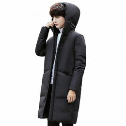 korean Versi Slim Men's Lg Hooded Down Jacket Coat Youth Male Warm Hooded White Duck Down Puffer Jackets Outdoor Windbreaker i91k#
