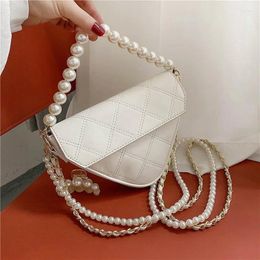 Bag Beaded Pearl Chain Small Triangle PU Leather Handbags For Women 2024 Ladies Simple Shoulder Crossbody Bags Purses