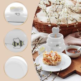 Dinnerware Sets Honey Jar With Stick Ceramic Lidded Container Storage Pot Adorable Dispenser Household Syrup Dipper