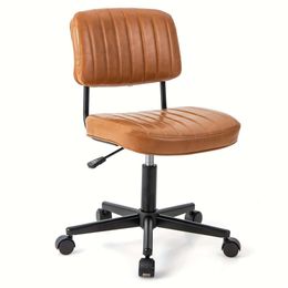 1pc Armless PU Leather Adjustable Swivel Task Backrest Leisure Home Office Chair Orange