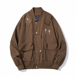 men Jackets Oversized Korean Women Padded Coats Hip-hop Star Patch Loose Baseball Jacket Streetwear Pockets Cargo Windbreaker X5Lx#