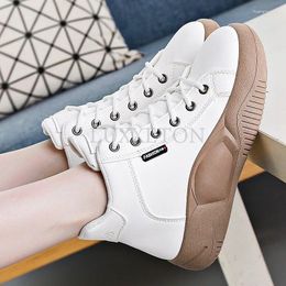 Casual Shoes Lightweight And Breathable Genuine Leather Thick Sole Round Toe High Top Anti Slip Women Fashionable Versatile Board