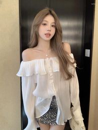 Women's Blouses 2024 Spring One Shoulder Single Breasted Long Sleeved Thin French Style Shirt For Women