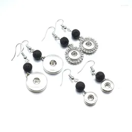 Dangle Earrings 18mm 12mm Snap Button Charms 8mm Black Lava Bead DIY Essential Oil Diffuser Jewelry