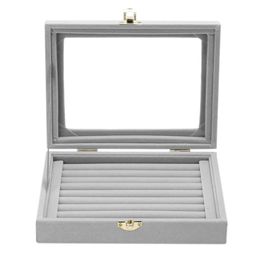 24 Grids8 Booths Velvet Jewellery box with Glass Cover Jewellery Ring Display Box Tray Holder Storage Box Organiser Drop 240315