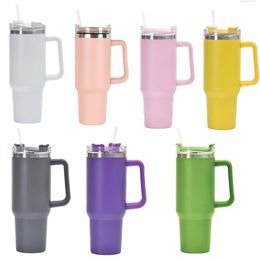 1pc 1200ml/40oz Large Capacity Car Water Cup with Handle, Stainless Steel Vacuum Straw Insulation Cup, Suitable for Outdoor Sports, Driving, Travel, Camping,