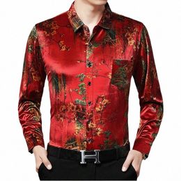 mens Frs Printing Silk Veet Shirts 2022 Autumn Lg Sleeve Velour Clothing Male Fi Printed Gold Veet Dr Shirts T3Qf#