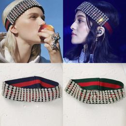 Luxury Red Green Striped Rhinestone Elastic Headband Hair Band Jewellery for Women Bling Crystal Sport Sweat Headband Headpiece X062220W