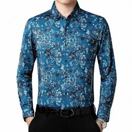 fr Printed Blouse Large Size Smooth Elastic Office Husband Wear Stretch Clothes Fi Comfortable Soft Gents Casual Shirts F0Zd#