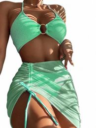 high Waisted Bikini for Women Tummy Ctrol Bottoms Push Up Crop Top Swimsuit 3Piece Bathing Suits V6WZ#
