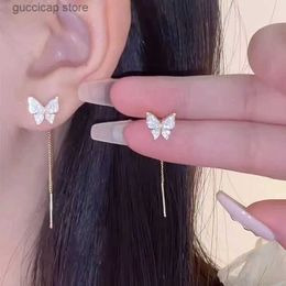 Charm S925 Needle Ins Girl Butterfly Earrings for women Exquisite Zircon Crystal drop Earing New luxury designer jewelry Y240328