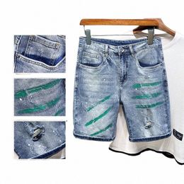 men's Ripped Straight Denim Shorts Graffiti Jeans Fi Spray Holes Persalized Short Jeans Hip-Hop Streetwear K6nP#