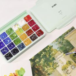 Feeding with Palette and Paintbrushes Gouache Paints Set 18/24colors 30ml Jelly Cup Nontoxic Gouache Artist Watercolor Paint