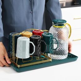 Teaware Sets Ceramic Coffee Set Nordic Green Tray Cup Metal Holder Glass Kettle Water Ware Home Bar Decoration Afternoon Tea