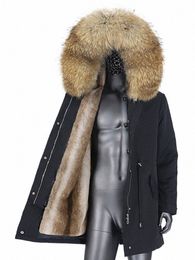 2023 New Men Lg Parkas Waterproof Winter Jacket Natural Big Real Racco Fox Fur Coat Collar Hooded Thick Warm Streetwear V4qp#