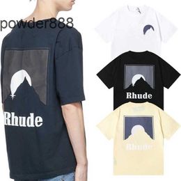 Niche Fashion Trend Rhude Moonlight Black Moon Print Loose Casual Versatile Short Sleeved Men and Women Teenagers