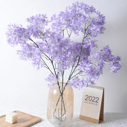 Decorative Flowers Artificial Lilac Flower Cross Long Branch Cherry Blossom Silk Cloth Wedding Living Room Decor Realistic