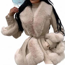 Giacca integrata in pelliccia con lacci in vita per donna Giacca invernale calda Slim Fit Dimagrante Elegante Fiable Comodo da indossare Y5bu #