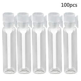 Storage Bottles 100Pcs 1/2/3ml Mini Clear Empty Glass Bottle Perfume Sample Vials With Plastic Rod Cap For Essential Oil