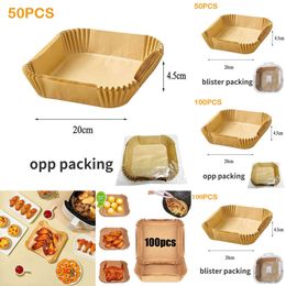 2024 100Pc Air Fryer Special Paper Tray Household Square Paper Tray Baking Oil-Absorbing Paper Food Pad Paper Silicone Oil Disposable