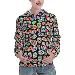 Women's Hoodies Mexican Sugar Skull Loose Women Colourful Skulls Floral Print Streetwear Hoodie Winter Funny Design Hooded Shirt Big Size