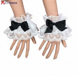 multicolor Sweet Lolita Hand Wrist Cuffs Bowknot Lace Trim Maid Cosplay Costume Accories For Women Girl Bracelet Wristlet F6kB#