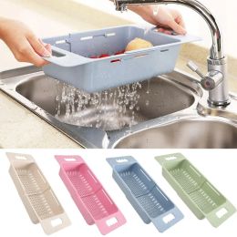 Baskets Adjustable Dish Drainer Sink Drain Basket Washing Vegetable Fruit Plastic Drying Rack Kitchen Accessories Organiser