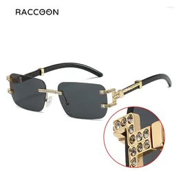 Sunglasses Small Diamond Encrusted Rimless Rectangle Women Fashion Trend Square Sun Glasses Men Shades Vintage Retro Frameless